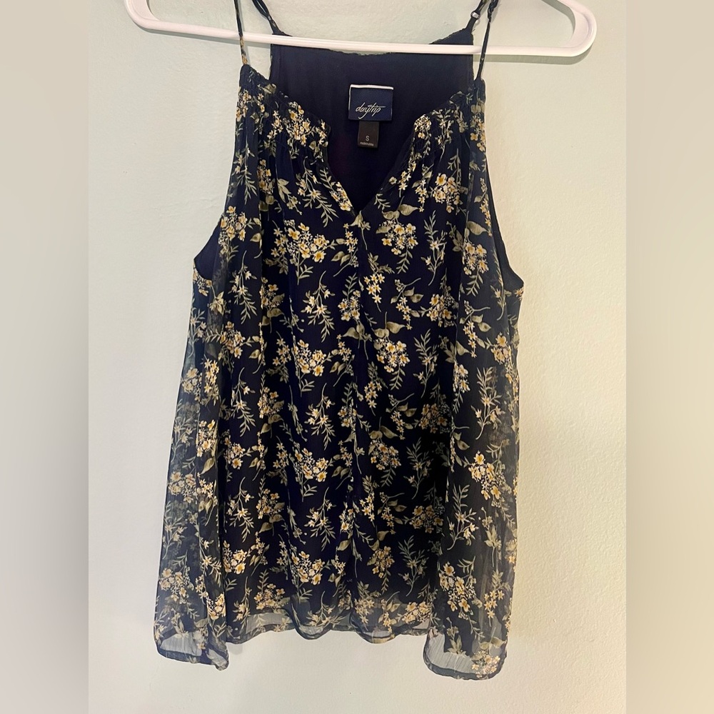 Daytrip Navy and Yellow Floral Tank top, size S